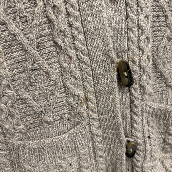 Made in Ireland Hooded Cardigan Sweater Womens Large Oatmeal Aran Cable Knit - Picture 3 of 15